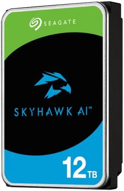 هارد دیسک داخلی 12 ترابایتی Seagate SkyHawk AI SATA III 3.5 اینچی، سرعت 7200 دور در دقیقه، 512 مگابایت حافظه کش، حداکثر سرعت انتقال مداوم 285/272 مگابایت بر ثانیه، 2 میلیون ساعت MTBF | ST12000VE003