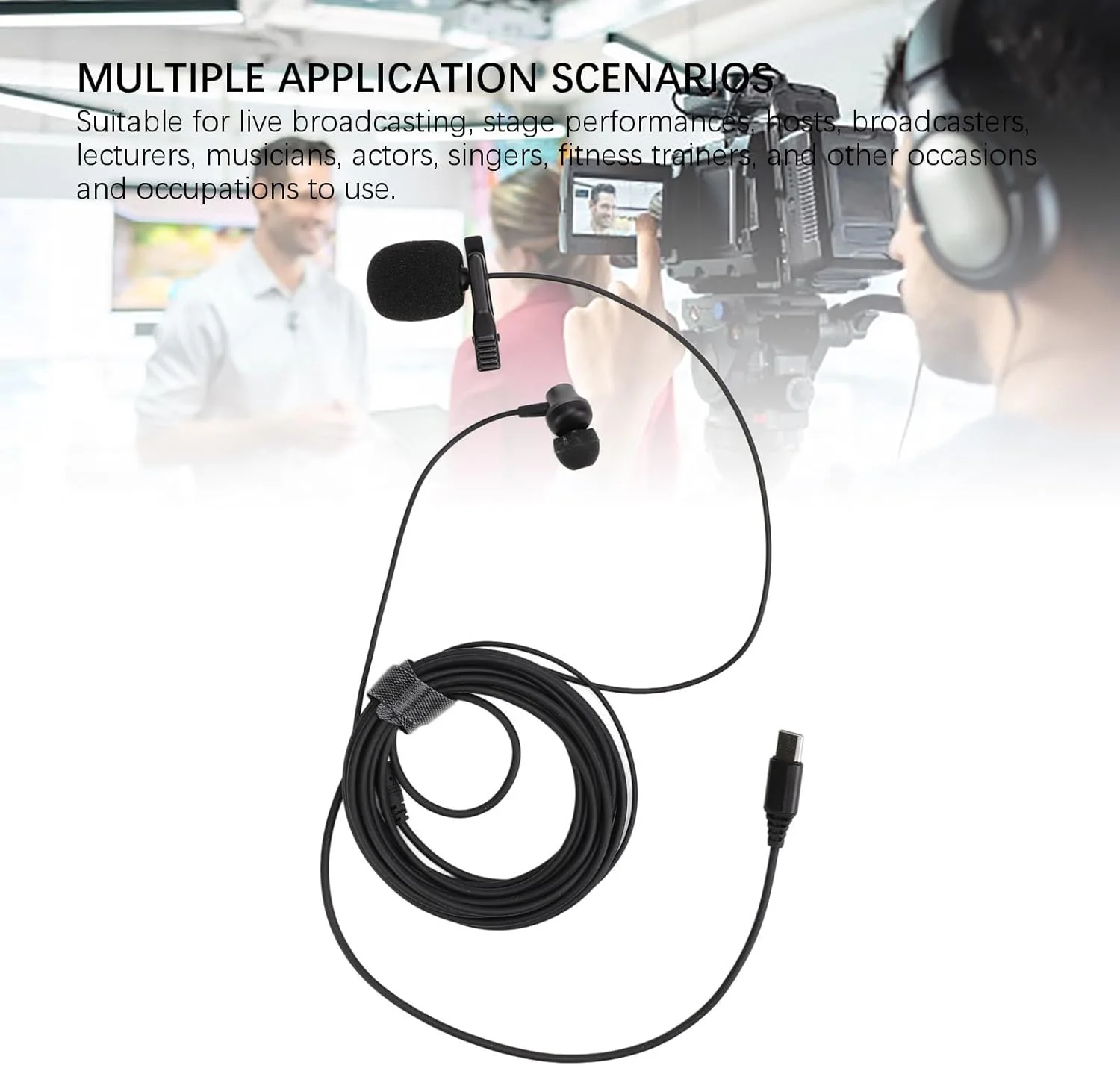 میکروفون یقه‌ای Denash با گیره/نگهدارنده، کابل 3 متری Type C به همراه فوم ضد باد، میکروفون کندانسور یقه‌ای برای پخش زنده، گویندگان