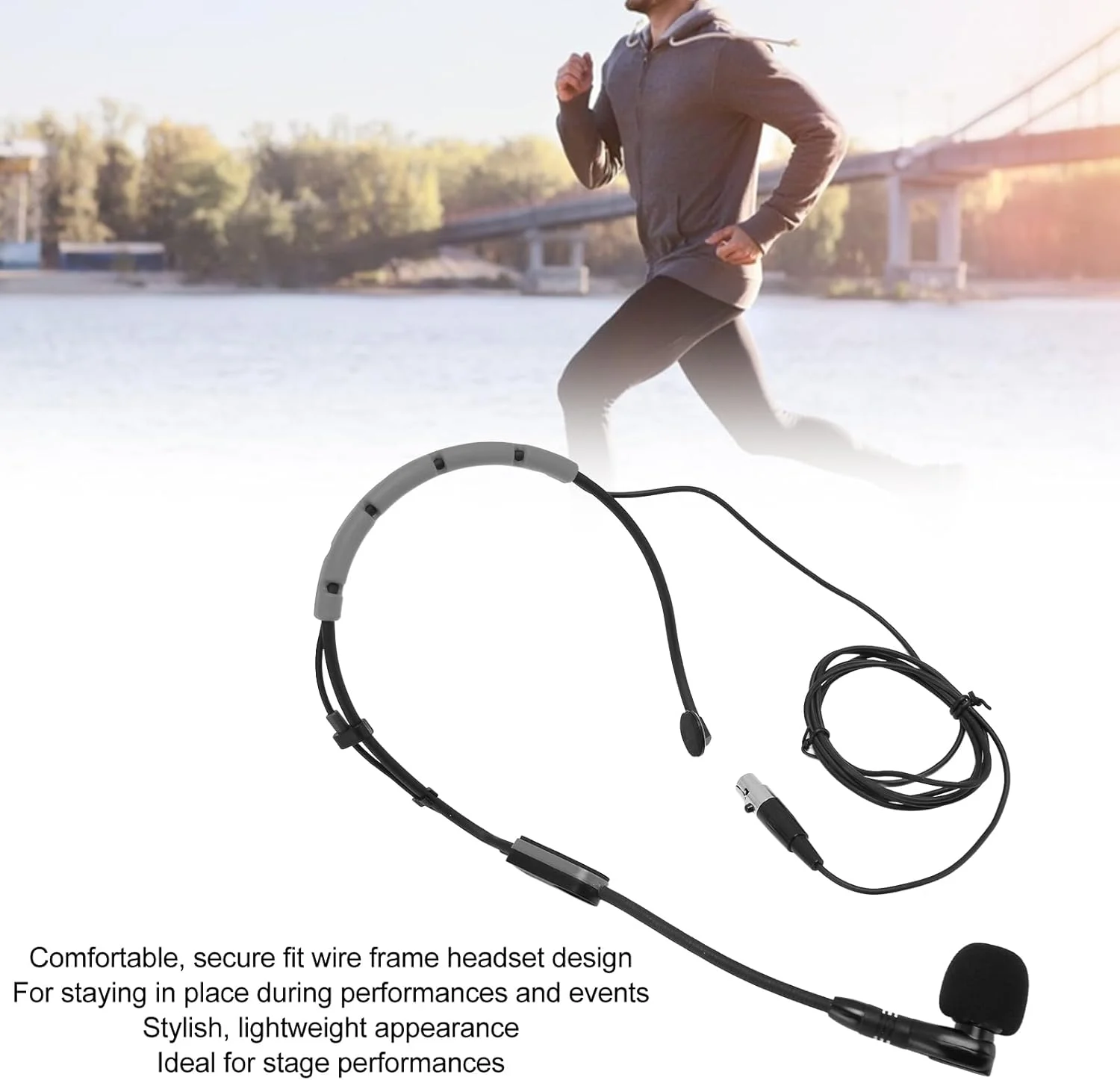 میکروفون کندانسور هدست Cryfokt، میکروفون حرفه‌ای روی سر با محافظ باد، میکروفون مربی ورزشی با بازتولید صدای واضح، برای هدفون ورزشی PGA31 SM31 SM35 (خاکستری)