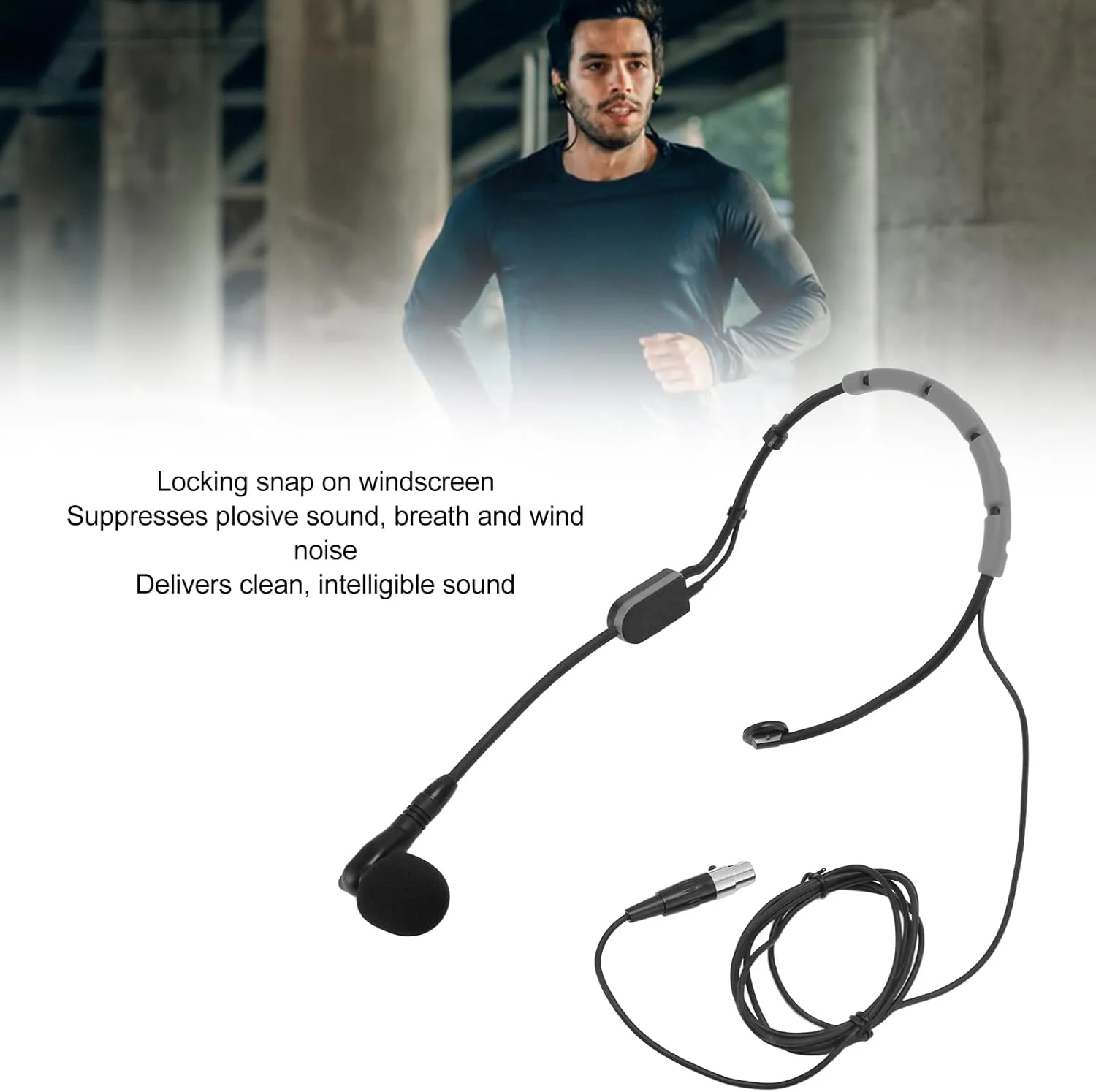 میکروفون کندانسور هدست Cryfokt، میکروفون حرفه‌ای روی سر با محافظ باد، میکروفون مربی ورزشی با بازتولید صدای واضح، برای هدفون ورزشی PGA31 SM31 SM35 (خاکستری)