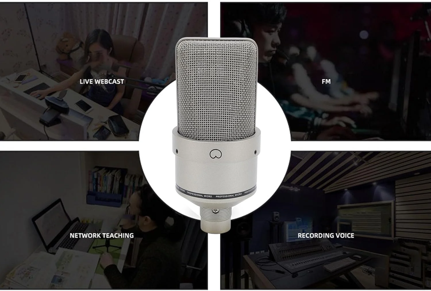 میکروفون کاندنسر Cryfokt، میکروفون استودیویی آلیاژ روی حساس با صدای شفاف رابط XLR 3 پین برای پخش زنده (طلایی)