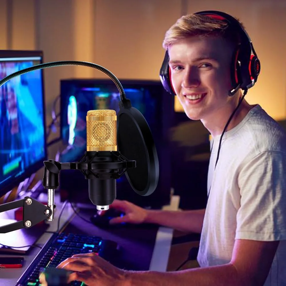 کیت میکروفون کاندنسر BM800 به همراه کارت صدای V8S، مناسب برای ضبط استودیویی و استریمینگ