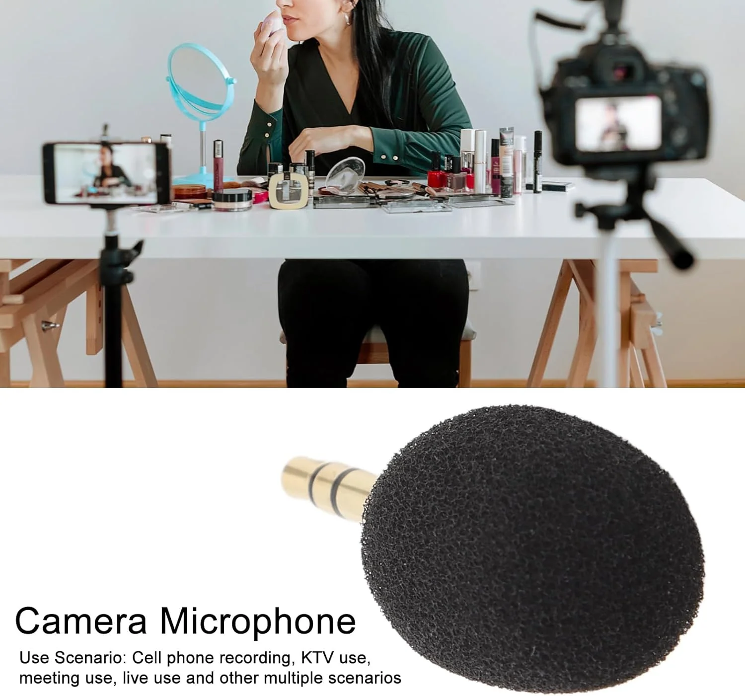 میکروفون کاندنسر کوچک با اسفنج ضد باد و تراشه کاهش نویز برای آواز خواندن، پخش زنده و ضبط صدا با پلاگین 3.5 میلی متری