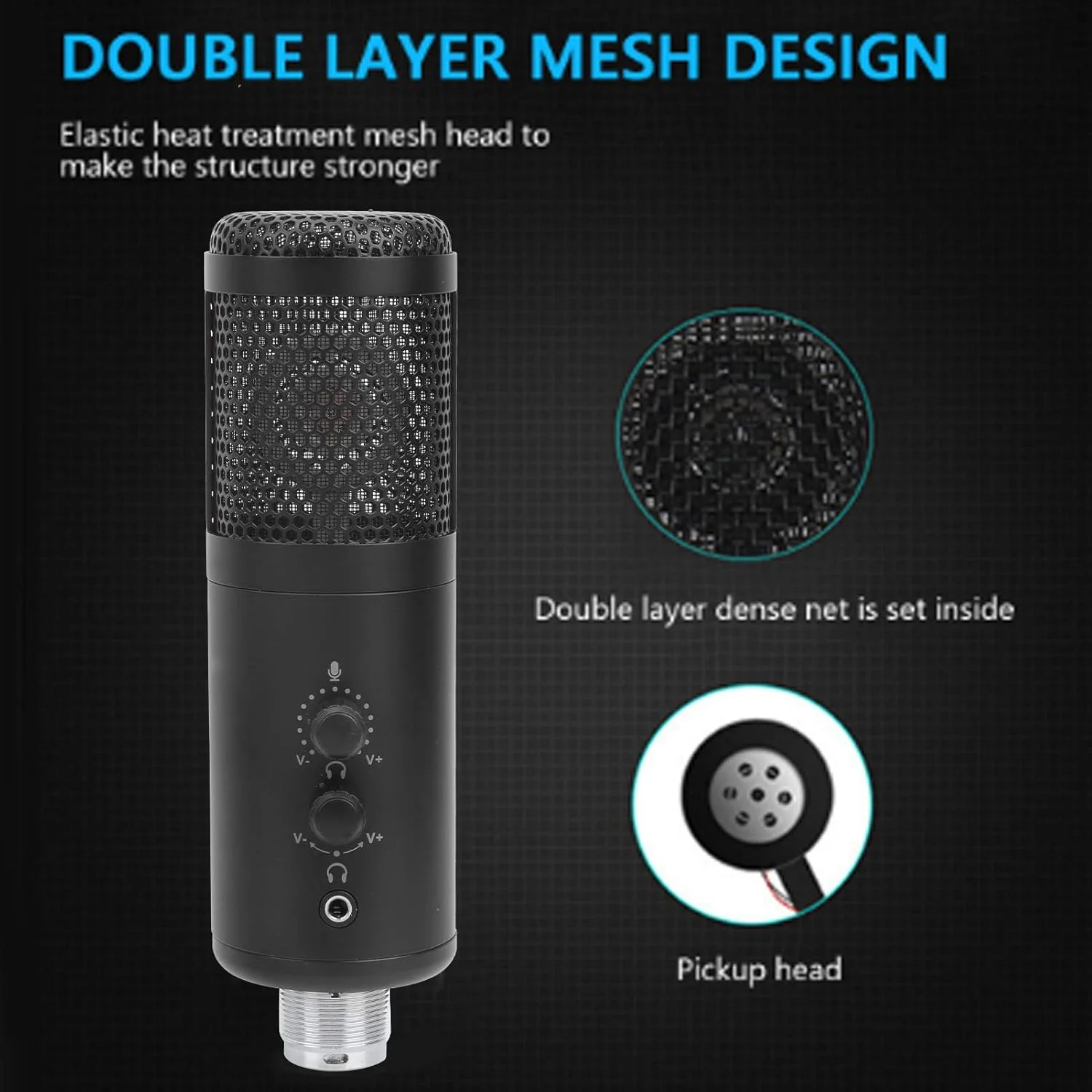 میکروفون کندانسور، کیت میکروفون، روکش توری فلزی حرفه ای کاهش نویز رومیزی برای جلسه استودیویی مجموعه میکروفون کاردیوئید با پایه
