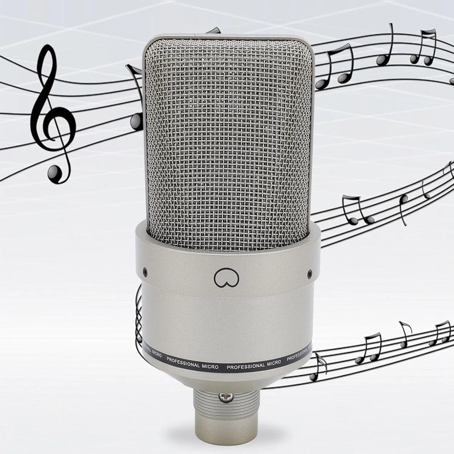 میکروفون استودیویی کاندنسر، میکروفون ضبط استودیویی کاردیوئید حرفه ای با پایه ضد لرزش و بادگیر، میکروفون کاندنسر برای آواز خواندن، بازی و پخش زنده (طلایی)