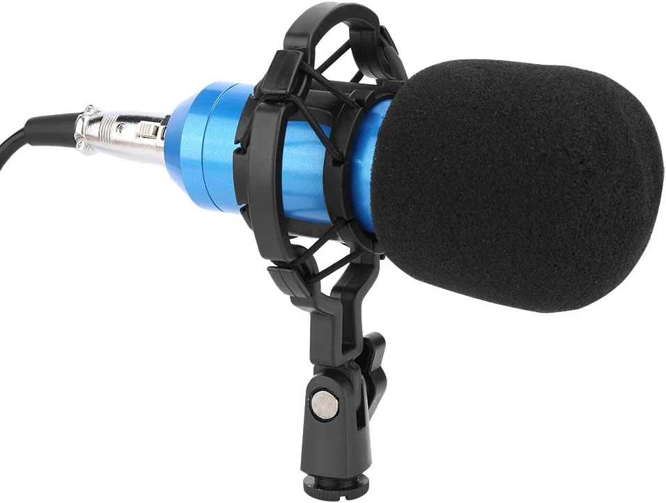 میکروفون کاندنسر صوتی تجهیزات ضبط صدای حرفه ای استودیویی به همراه لرزه گیر و فوم ضد باد برای پخش رادیویی و استودیو صدا