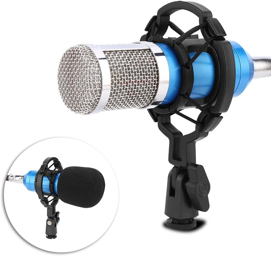میکروفون کاندنسر صوتی تجهیزات ضبط صدای حرفه ای استودیویی به همراه لرزه گیر و فوم ضد باد برای پخش رادیویی و استودیو صدا
