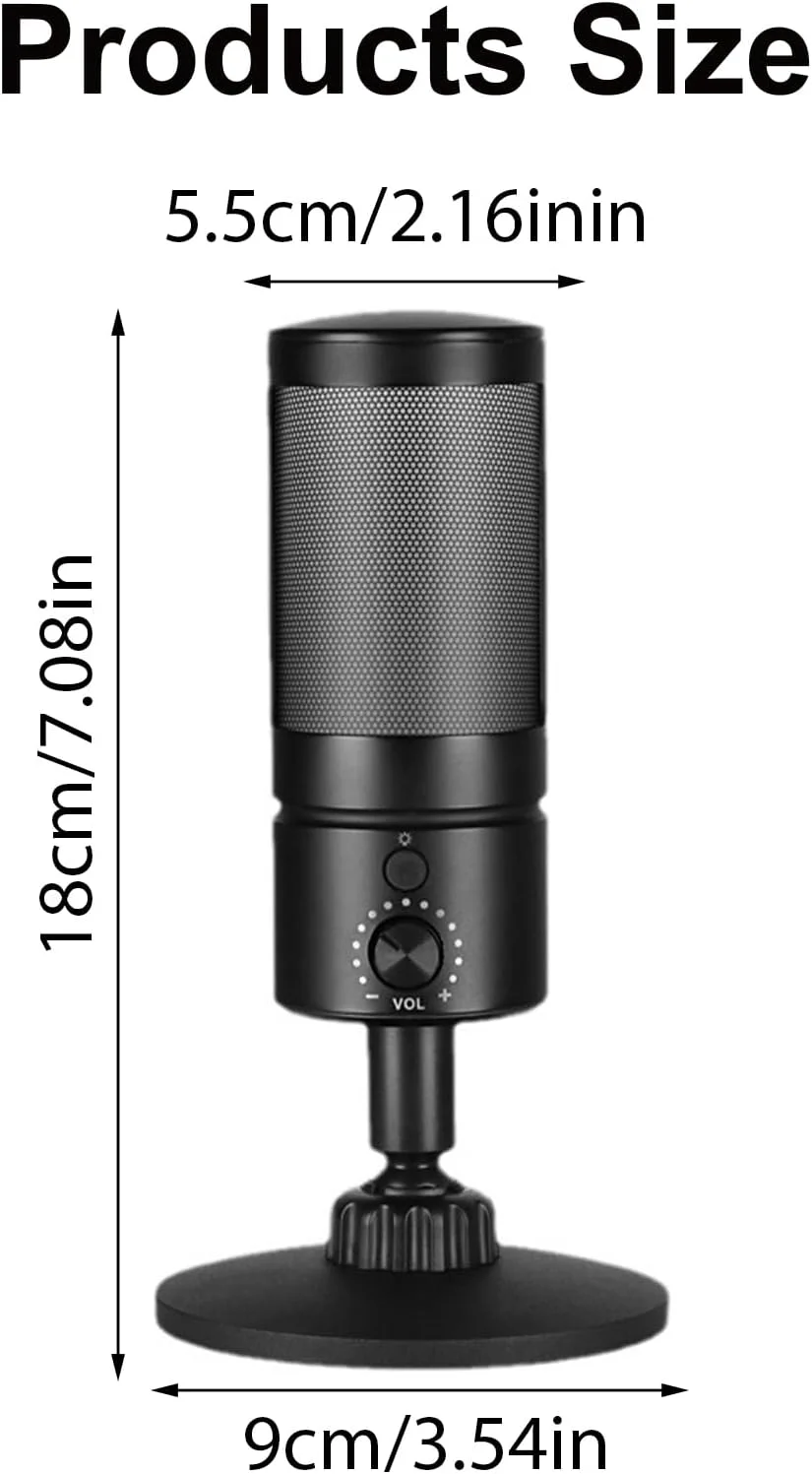 میکروفون USB کاندنسر با نورپردازی رنگی برای ضبط خانگی، پادکست و صداگذاری روی کامپیوتر، میکروفون با صدای شفاف میکروفون USB کاندنسر با نورپردازی رنگی برای ضبط خانگی، پادکست و صداگذاری روی کامپیوتر، میکروفون با صدای شفاف
