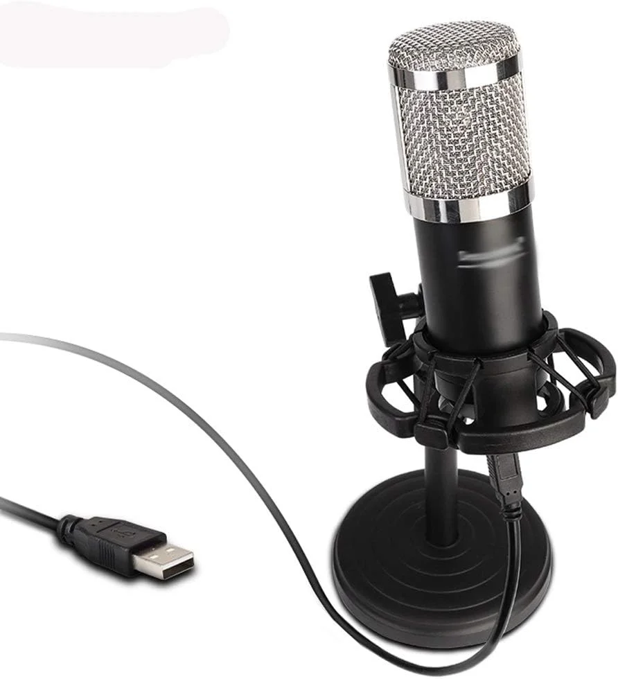 میکروفون کاندنسر USB برای کامپیوتر، میکروفون گیمینگ و ضبط صدا به همراه پایه و لرزه‌گیر