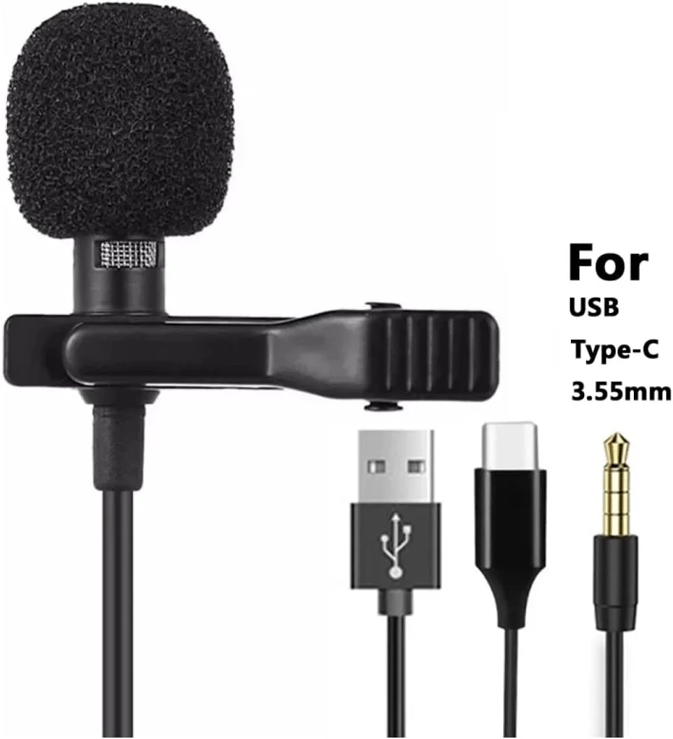 میکروفون کندانسور با گیره یقه USB برای گوشی هوشمند، میکروفون یقه ای، میکروفون یقه ای، میکروفون USB