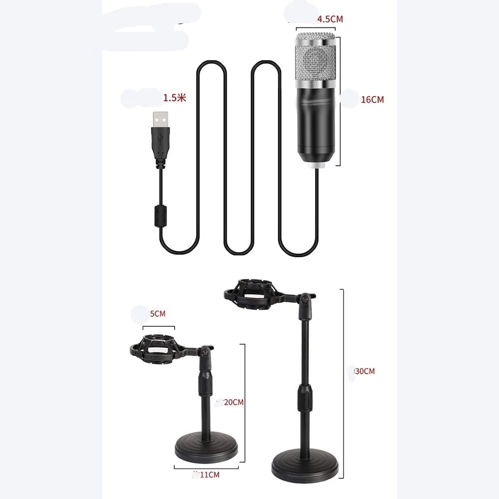 میکروفون USB کاندنسر برای کامپیوتر، میکروفون گیمینگ و ضبط صدا به همراه پایه و لرزهگیر میکروفون USB کاندنسر برای کامپیوتر، میکروفون گیمینگ و ضبط صدا به همراه پایه و لرزهگیر