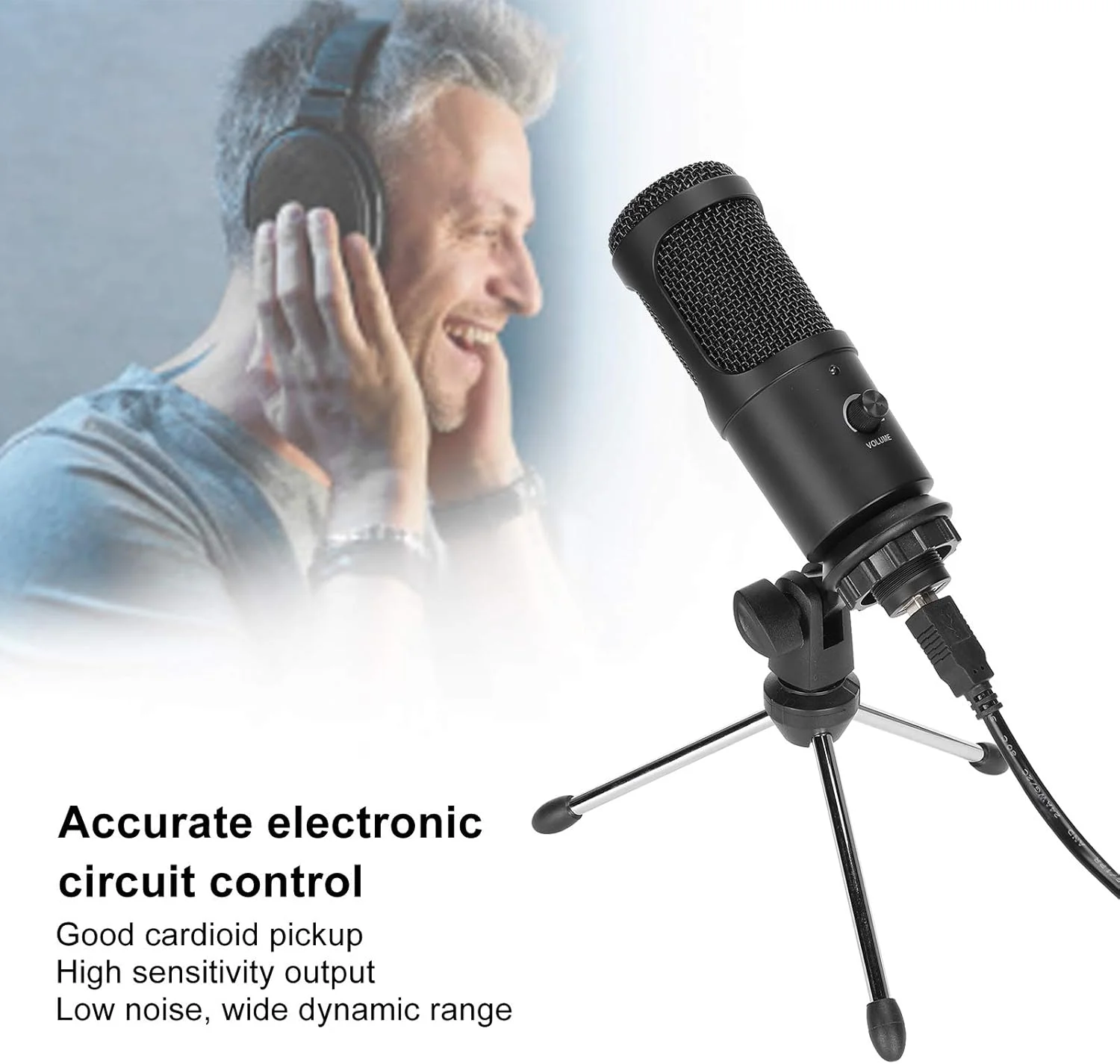 میکروفون کاندنسر، 30HZ-20KHZ DC5V A6 میکروفون کاندنسر لپ تاپ، درایور USB لپ تاپ، محدوده دینامیکی گسترده، مناسب برای ضبط صدا