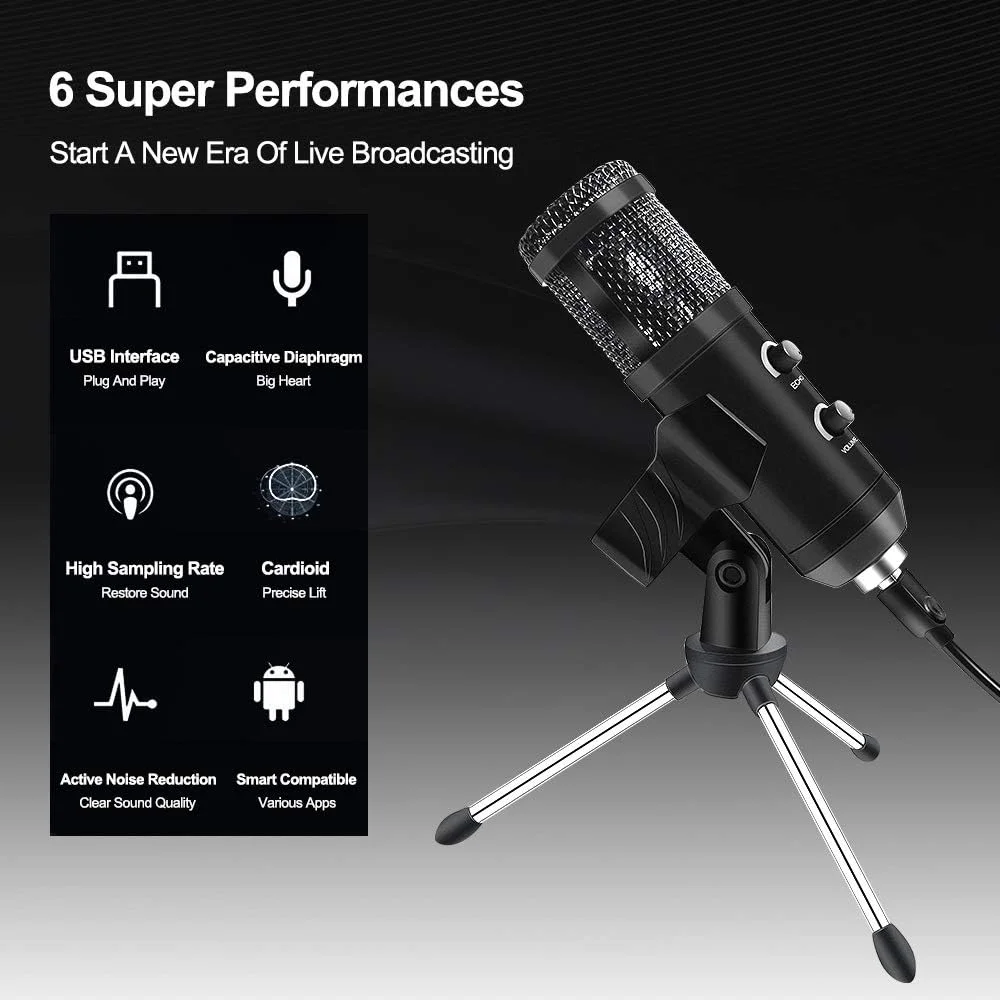 میکروفون USB E20 با نور و پایه بازویی مناسب استودیو، بازی و ضبط ویدیو میکروفون USB E20 با نور و پایه بازویی مناسب استودیو، بازی و ضبط ویدیو