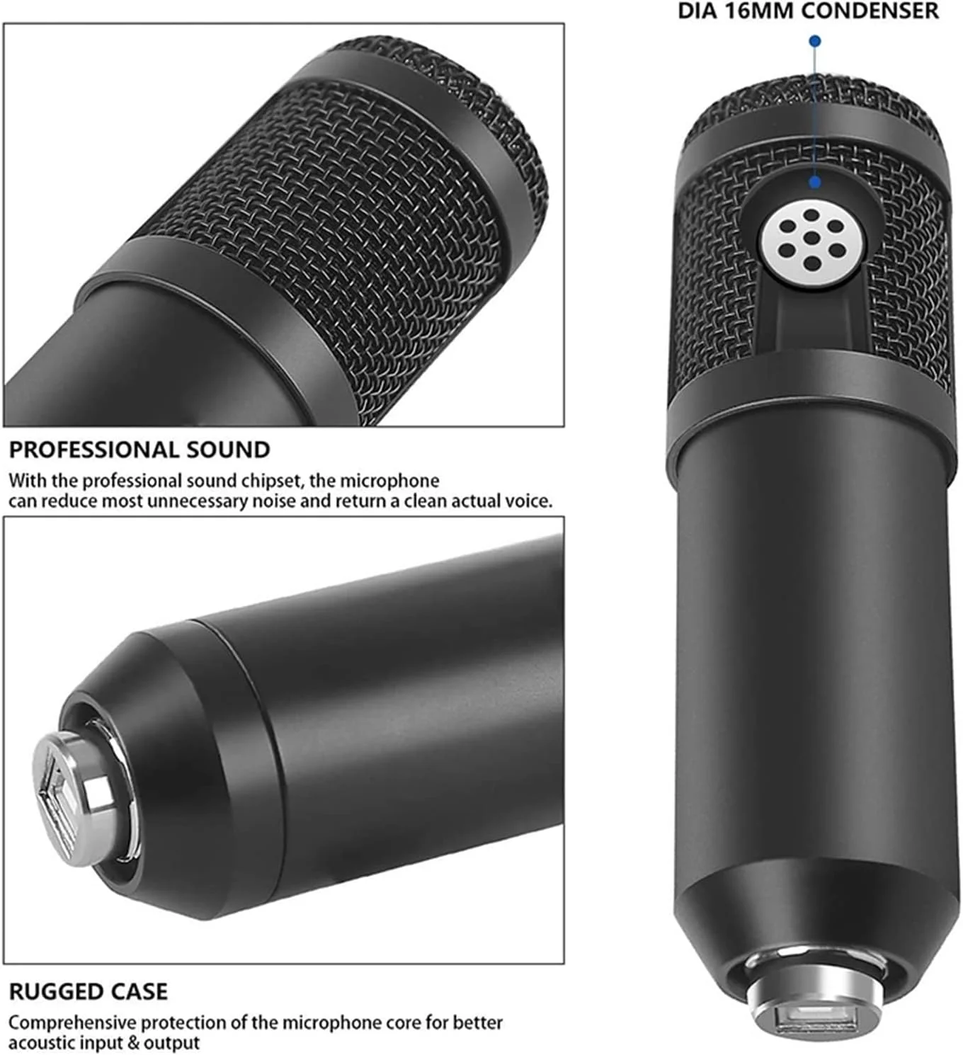 کیت کارت صدا میکروفون کاندنسر به همراه کارت صدای زنده، لرزه گیر فلزی و پاپ فیلتر دو لایه برای استودیوی پادکست زنده و ضبط موسیقی کیت کارت صدا میکروفون کاندنسر به همراه کارت صدای زنده، لرزه گیر فلزی و پاپ فیلتر دو لایه برای استودیوی پادکست زنده و ضبط موسیقی
