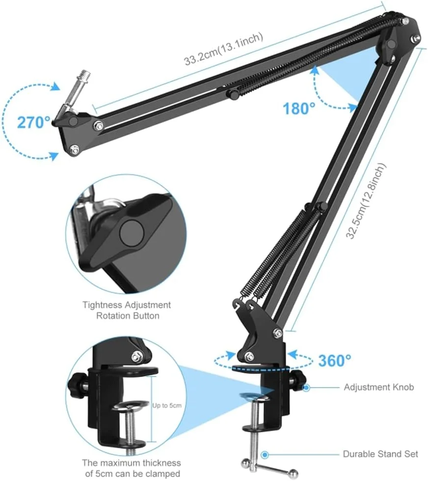 کیت های ضبط صدا استودیویی با میکروفون کاندنسر، بازوی معلق، پایه ضد لرزش فلزی و کارت صدای USB برای اجرای زنده