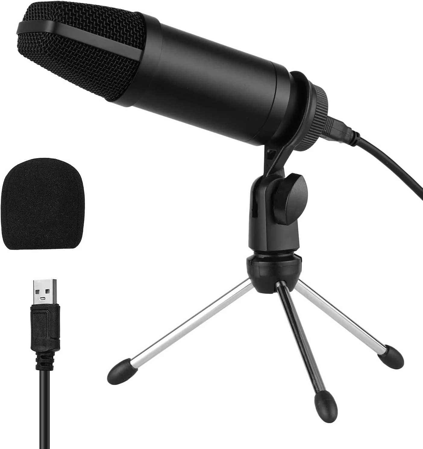 میکروفون USB با سیم برق USB تاشو و فوم ضد باد برای ضبط، پخش زنده، چت صوتی و سخنرانی میکروفون USB با سیم برق USB تاشو و فوم ضد باد برای ضبط، پخش زنده، چت صوتی و سخنرانی