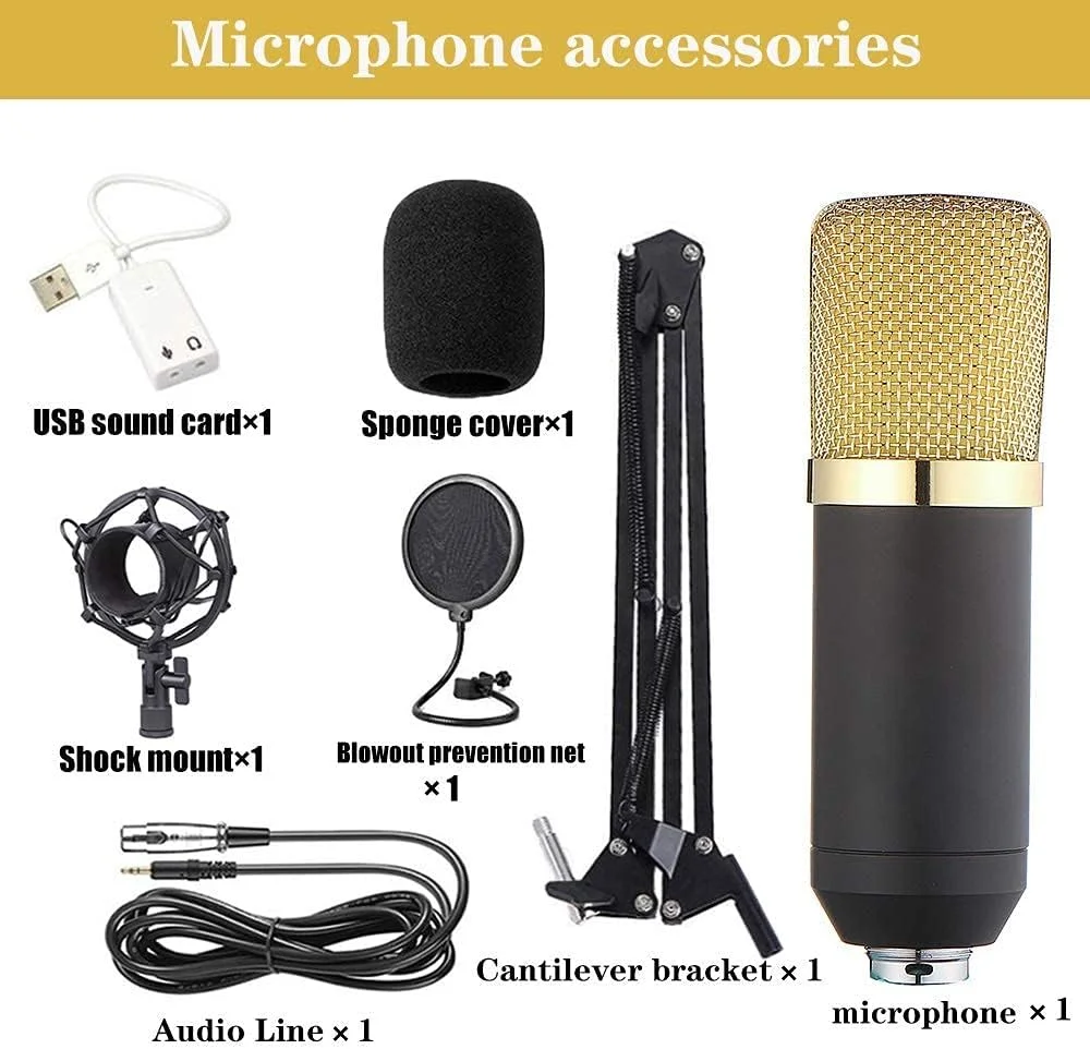 کیت میکروفون کاندنسر BM-700، میکروفون گیمینگ، میکروفون PC به 3.5 میلی‌متری به همراه بازوی قیچی‌دار قابل تنظیم، لرزه‌گیر، مناسب برای ضبط استودیویی و پخش