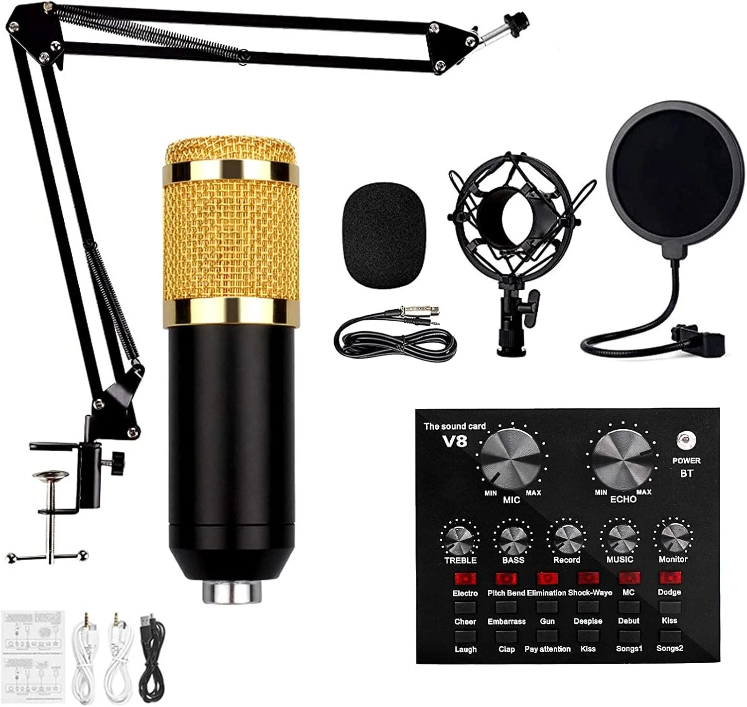 مجموعه میکروفون کاندنسر، کیت میکروفون BM-800 با کارت صدای زنده، بازوی قیچی تعلیق میکروفون قابل تنظیم، لرزه گیر فلزی و فیلتر پاپ دو لایه برای مجموعه میکروفون کاندنسر، کیت میکروفون BM-800 با کارت صدای زنده، بازوی قیچی تعلیق میکروفون قابل تنظیم، لرزه گیر فلزی و فیلتر پاپ دو لایه برای