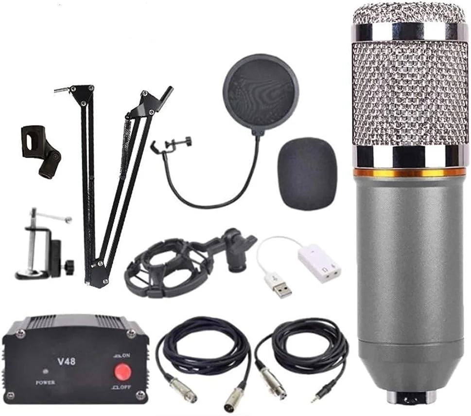 میکروفون کاندنسر به همراه بازوی معلق قابل تنظیم، لرزه گیر فلزی مناسب استودیو، پخش ووکال میکروفون کاندنسر به همراه بازوی معلق قابل تنظیم، لرزه گیر فلزی مناسب استودیو، پخش ووکال