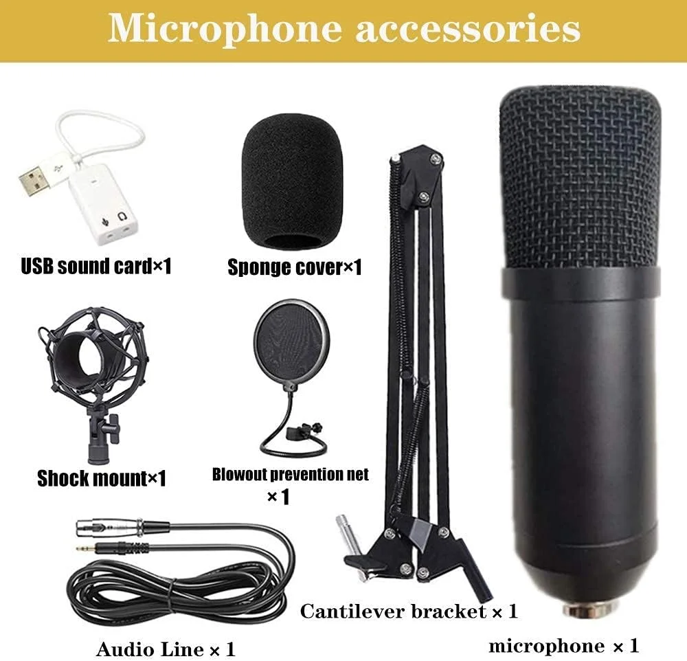 کیت میکروفون کاندنسر BM-700، میکروفون گیمینگ، میکروفون PC به 3.5 میلیمتری به همراه بازوی قیچیدار قابل تنظیم، لرزهگیر، مناسب برای ضبط استودیویی و پخش کیت میکروفون کاندنسر BM-700، میکروفون گیمینگ، میکروفون PC به 3.5 میلیمتری به همراه بازوی قیچیدار قابل تنظیم، لرزهگیر، مناسب برای ضبط استودیویی و پخش