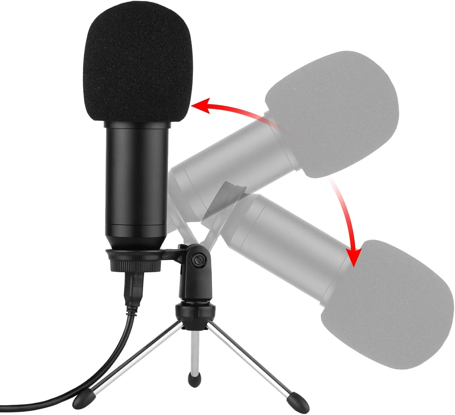 میکروفون USB با سیم برق USB تاشو و فوم ضد باد برای ضبط، پخش زنده، چت صوتی و سخنرانی میکروفون USB با سیم برق USB تاشو و فوم ضد باد برای ضبط، پخش زنده، چت صوتی و سخنرانی