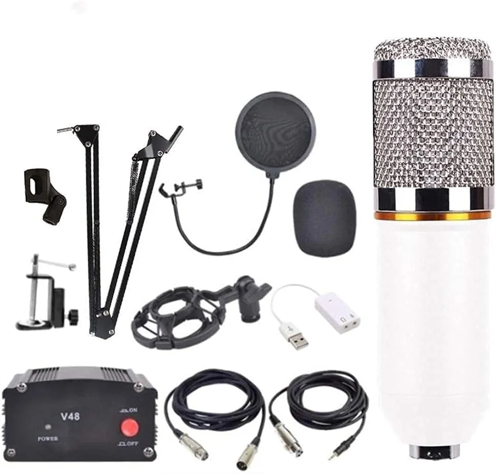 میکروفون کاندنسر به همراه بازوی معلق قابل تنظیم، لرزه گیر فلزی مناسب استودیو، پخش ووکال میکروفون کاندنسر به همراه بازوی معلق قابل تنظیم، لرزه گیر فلزی مناسب استودیو، پخش ووکال