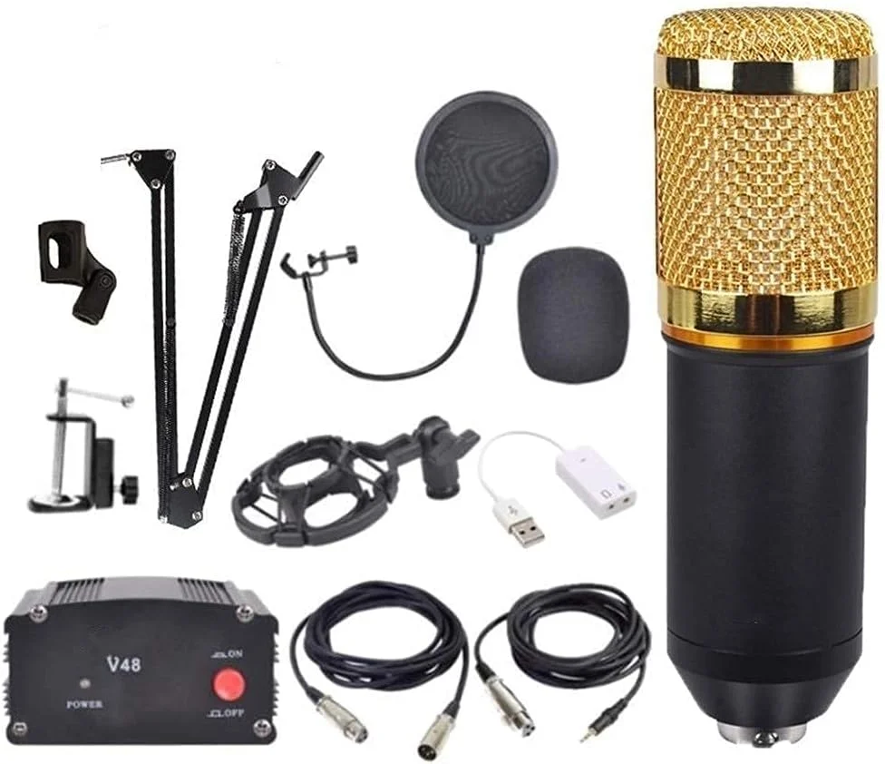 میکروفون کاندنسر به همراه بازوی معلق قابل تنظیم، لرزه گیر فلزی مناسب استودیو، پخش ووکال میکروفون کاندنسر به همراه بازوی معلق قابل تنظیم، لرزه گیر فلزی مناسب استودیو، پخش ووکال