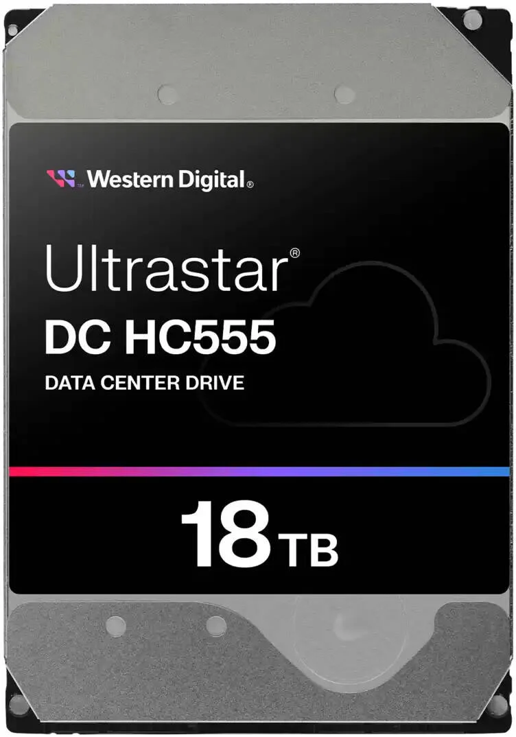 هارد دیسک Western Digital Ultrastar HC555 مناسب مرکز داده، فرم فاکتور 3.5 اینچ، ظرفیت 18 ترابایت، رابط SATA، امنیت SE، سرعت انتقال تا 285 مگابایت بر ثانیه، حافظه کش 512 مگابایت، تکنولوژی ضبط EAMR | 0B48723
