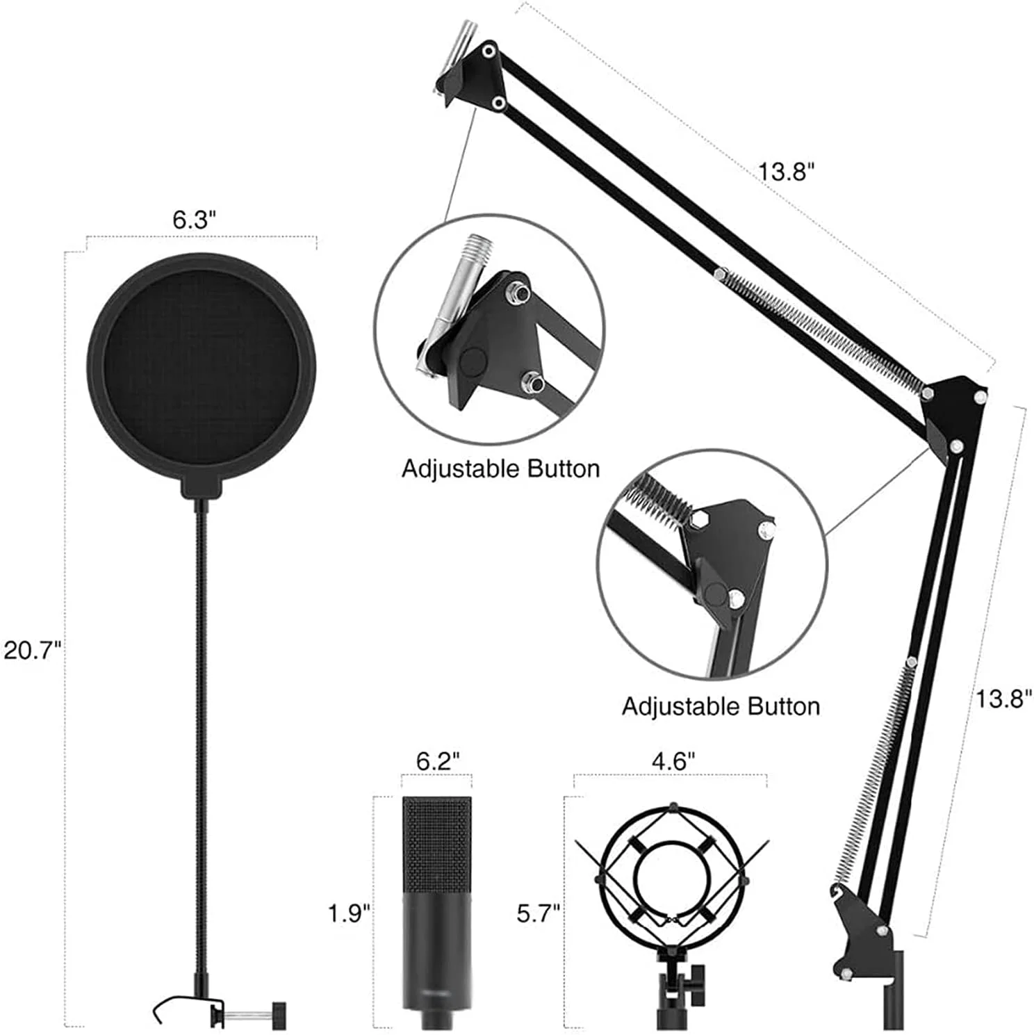 میکروفون کاندنسر با بازوی رومیزی قابل تنظیم و لرزهگیر USB برای ضبط استودیویی صدا و وکال میکروفون کاندنسر با بازوی رومیزی قابل تنظیم و لرزهگیر USB برای ضبط استودیویی صدا و وکال