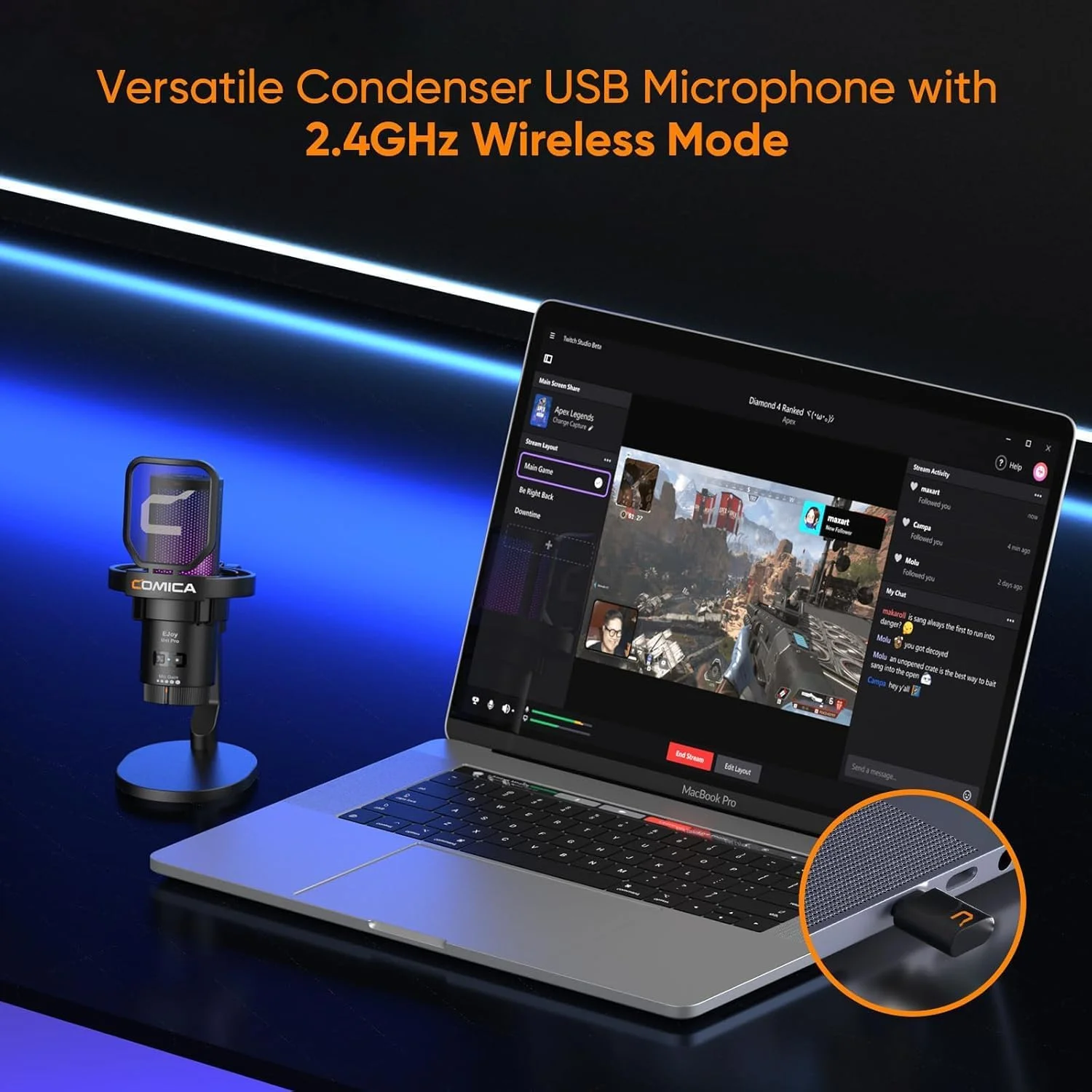 میکروفون USB گیمینگ بیسیم COMICA EJoy Uni Pro، میکروفون کندانسور RGB با قابلیت حذف نویز، دارای دکمه بیصدا، کنترل بهره، مانیتورینگ، فیلتر پاپ و لرزهگیر برای ضبط، استریم، پادکست، PS5، PS4، PC و یوتیوب میکروفون USB گیمینگ بیسیم COMICA EJoy Uni Pro، میکروفون کندانسور RGB با قابلیت حذف نویز، دارای دکمه بیصدا، کنترل بهره، مانیتورینگ، فیلتر پاپ و لرزهگیر برای ضبط، استریم، پادکست، PS5، PS4، PC و یوتیوب