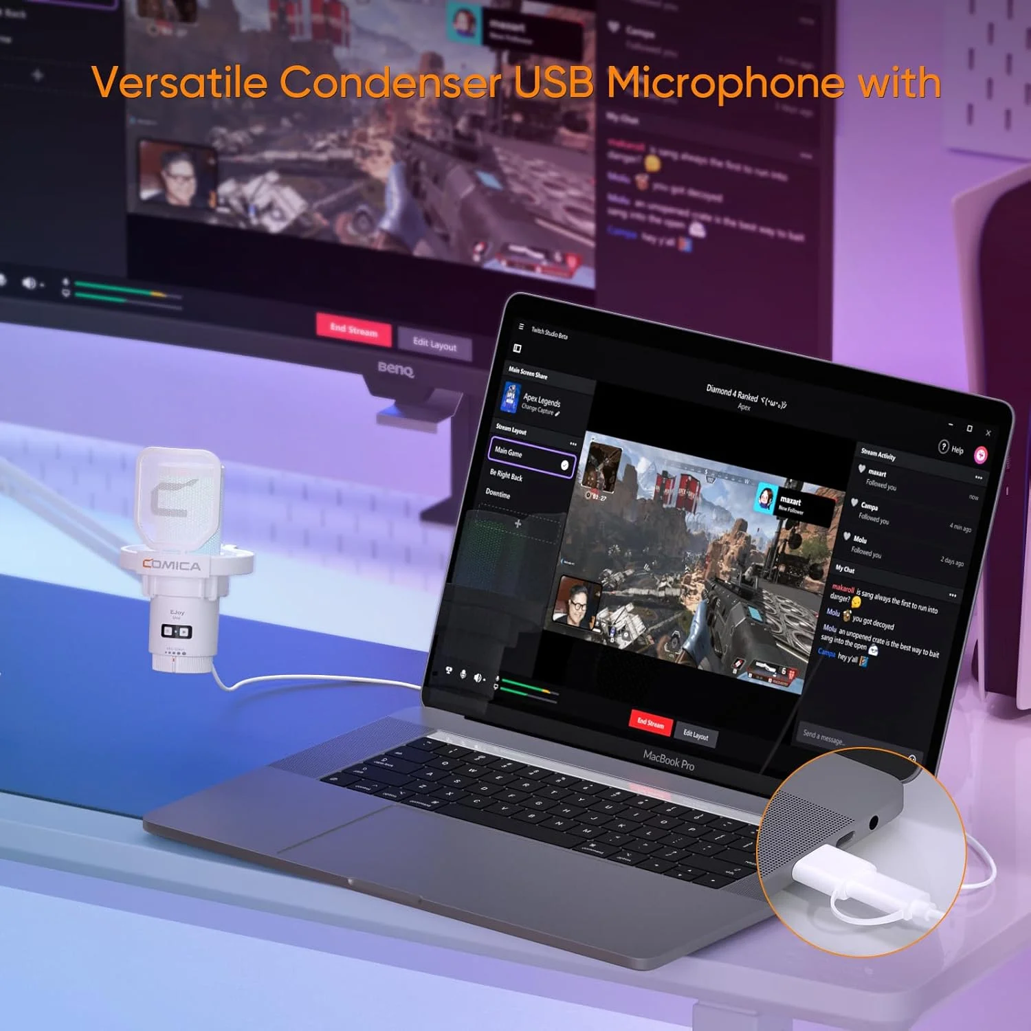 میکروفون USB کاندنسر RGB کمیکا Uni با لرزهگیر مخصوص بازی (سفید) میکروفون USB کاندنسر RGB کمیکا Uni با لرزهگیر مخصوص بازی (سفید)
