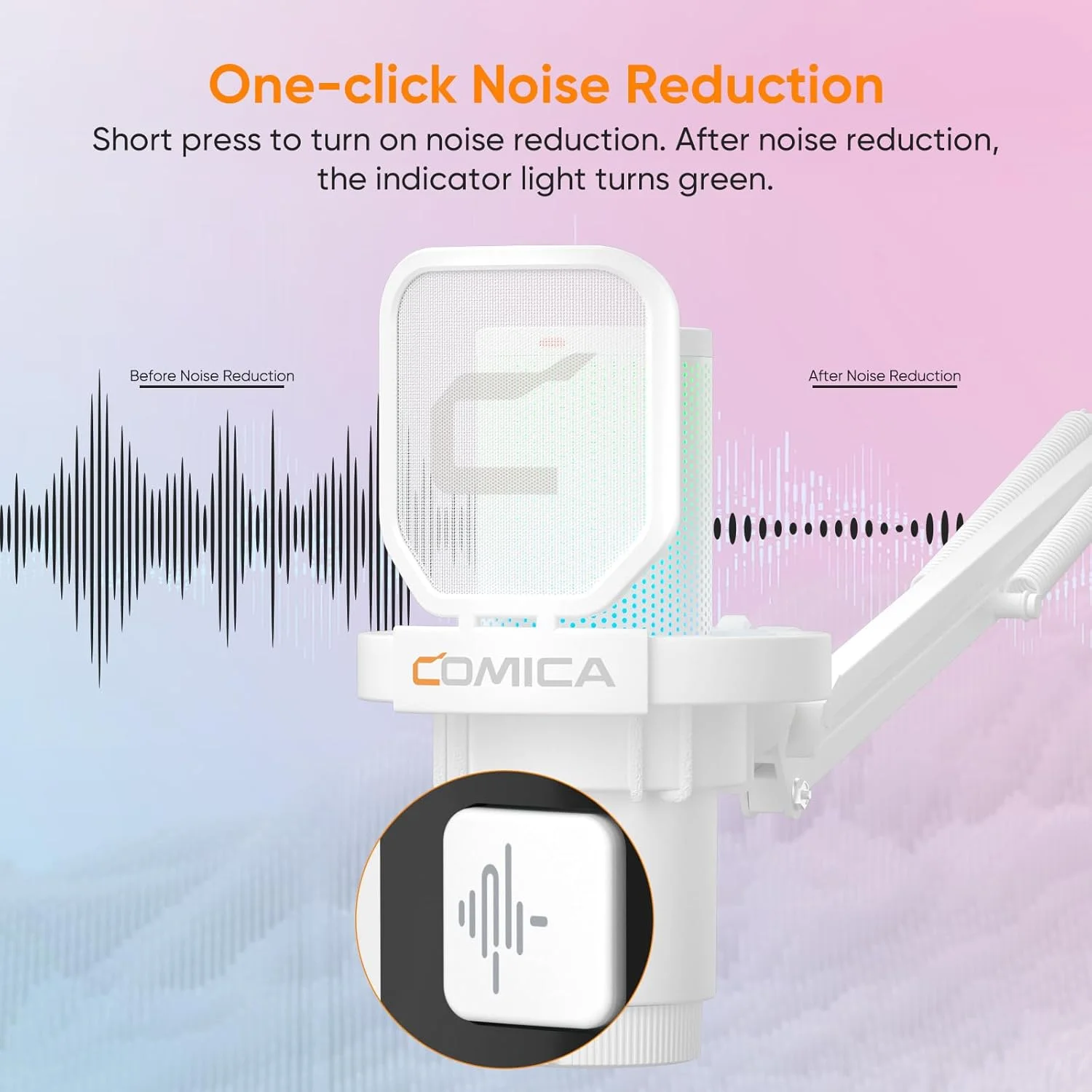 میکروفون USB کاندنسر RGB کمیکا Uni با لرزهگیر مخصوص بازی (سفید) میکروفون USB کاندنسر RGB کمیکا Uni با لرزهگیر مخصوص بازی (سفید)