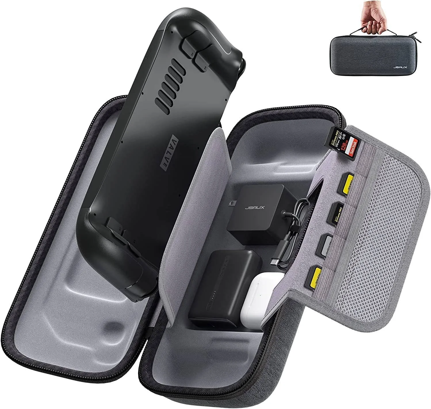 کیف حمل هارد شل، دارای فضای داخلی برای شارژر آداپتور AC، کیف حمل مسافرتی قابل حمل، کیف برای کنسول استیم دک و لوازم جانبی، مشکی | B0BXHQ4N3F