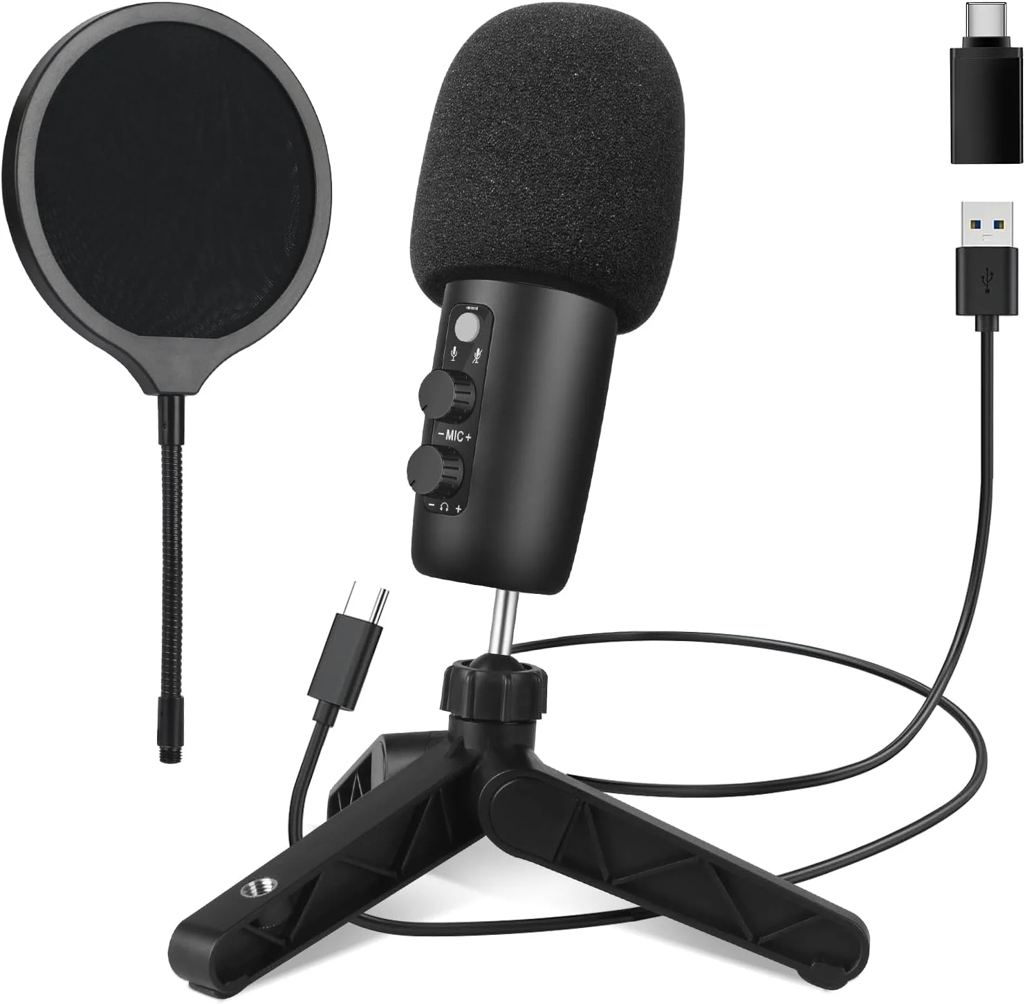 میکروفون USB RGB با قابلیت اتصال و پخش: میکروفون گیمینگ برای کامپیوتر و اندروید - با جک هدفون 3.5 میلی متری، کنترلر چرخشی برای تنظیم صدا میکروفون USB RGB با قابلیت اتصال و پخش: میکروفون گیمینگ برای کامپیوتر و اندروید - با جک هدفون 3.5 میلی متری، کنترلر چرخشی برای تنظیم صدا