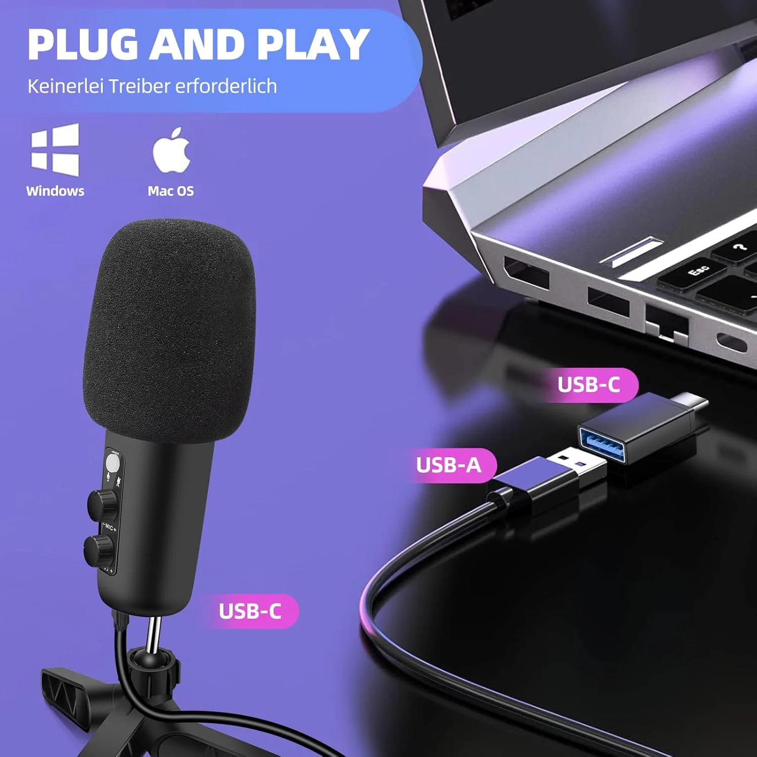 میکروفون USB RGB با قابلیت اتصال و پخش: میکروفون گیمینگ برای کامپیوتر و اندروید - با جک هدفون 3.5 میلی متری، کنترلر چرخشی برای تنظیم صدا میکروفون USB RGB با قابلیت اتصال و پخش: میکروفون گیمینگ برای کامپیوتر و اندروید - با جک هدفون 3.5 میلی متری، کنترلر چرخشی برای تنظیم صدا