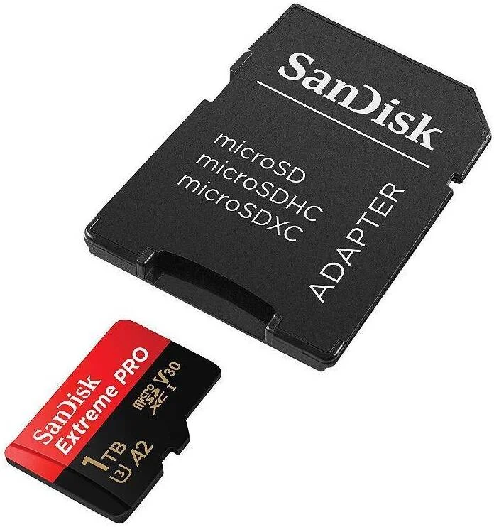 کارت حافظه SanDisk Extreme Pro microSD UHS-I با ظرفیت 1 ترابایت به همراه آداپتور، سرعت خواندن 170 مگابایت بر ثانیه و سرعت نوشتن 90 مگابایت بر ثانیه، Class 10, UHS Speed Class 3 (U3), A2, Video 30 (V30)، مناسب برای ویدیوهای 4K، قرمز/مشکی | SDSQXCZ-1T00-GN6MA