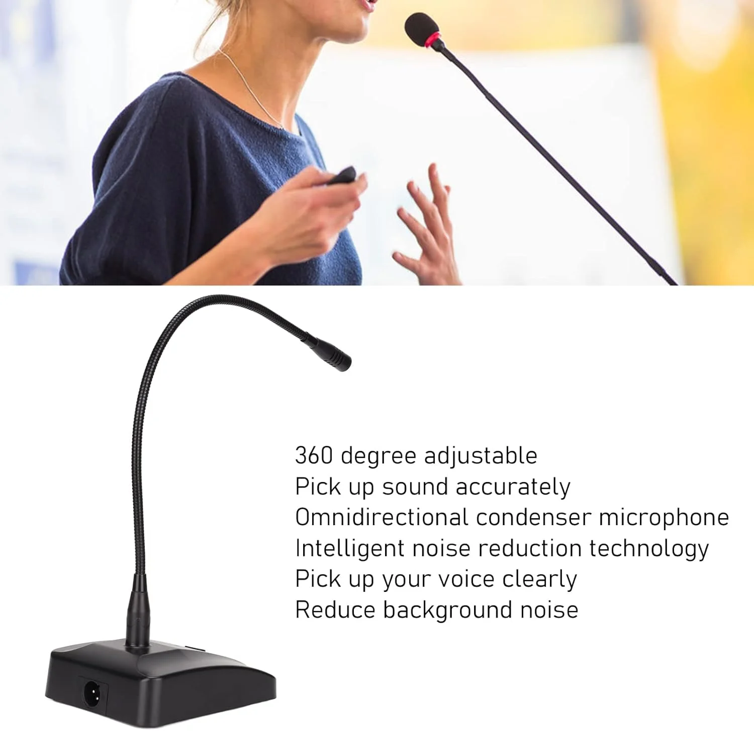 میکروفون سیمی گردن غازی، میکروفون تجاری سیمی با قابلیت تنظیم 360 درجه و حذف نویز به همراه کابل XLR به 6.35 میلیمتری برای کنفرانس/سخنرانی آنلاین/ضبط صدا و غیره میکروفون سیمی گردن غازی، میکروفون تجاری سیمی با قابلیت تنظیم 360 درجه و حذف نویز به همراه کابل XLR به 6.35 میلیمتری برای کنفرانس/سخنرانی آنلاین/ضبط صدا و غیره