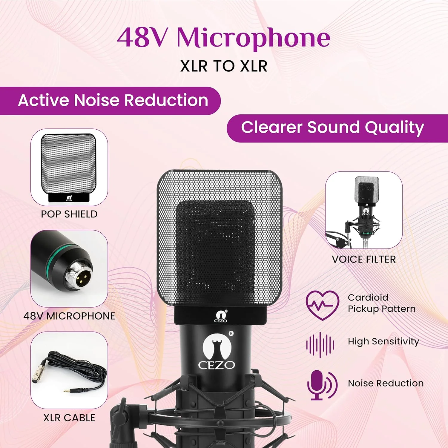 میکروفون کاندنسر حرفه ای CEZO با کارت صدای X3 | مجموعه میکروفون کاندنسر با محافظ پاپ فشرده میکروفون | کارت صدای زنده | پایه بازویی بوم | لرزه گیر برای ضبط پادکست و پخش زنده میکروفون کاندنسر حرفه ای CEZO با کارت صدای X3 | مجموعه میکروفون کاندنسر با محافظ پاپ فشرده میکروفون | کارت صدای زنده | پایه بازویی بوم | لرزه گیر برای ضبط پادکست و پخش زنده