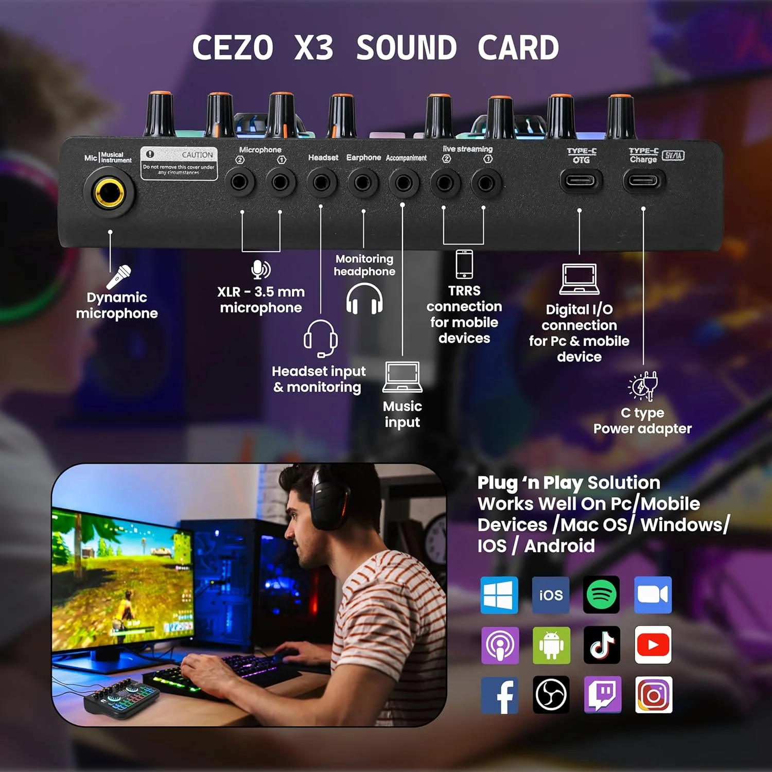 میکروفون کاندنسر حرفه ای CEZO با کارت صدای X3 | مجموعه میکروفون کاندنسر با محافظ پاپ فشرده میکروفون | کارت صدای زنده | پایه بازویی بوم | لرزه گیر برای ضبط پادکست و پخش زنده میکروفون کاندنسر حرفه ای CEZO با کارت صدای X3 | مجموعه میکروفون کاندنسر با محافظ پاپ فشرده میکروفون | کارت صدای زنده | پایه بازویی بوم | لرزه گیر برای ضبط پادکست و پخش زنده