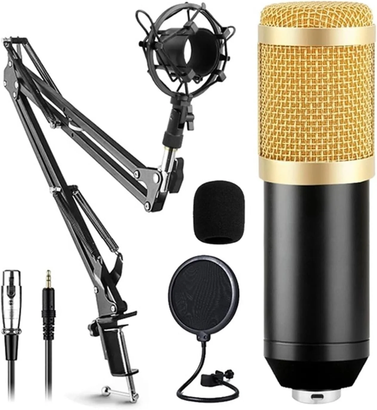 کیت کارت صدا میکروفون با کارت صدای زنده، بازوی قیچی تعلیق، لرزه گیر و پاپ فیلتر برای استودیوی ضبط، مناسب برای ضبط موسیقی، طلایی-1 کیت کارت صدا میکروفون با کارت صدای زنده، بازوی قیچی تعلیق، لرزه گیر و پاپ فیلتر برای استودیوی ضبط، مناسب برای ضبط موسیقی، طلایی-1