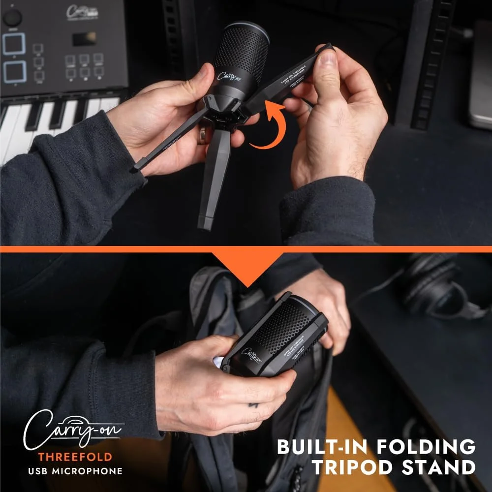 میکروفون USB کندانسور سه گانه قابل حمل با پایه سه پایه داخلی و مانیتورینگ بدون تاخیر - مشکی میکروفون USB کندانسور سه گانه قابل حمل با پایه سه پایه داخلی و مانیتورینگ بدون تاخیر - مشکی