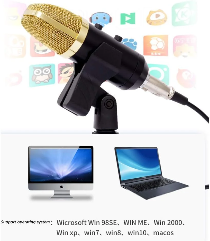 میکروفون خازنی USB برای کامپیوتر، مناسب برای آواز خواندن و ضبط صدا به همراه پایه - نقره ای میکروفون خازنی USB برای کامپیوتر، مناسب برای آواز خواندن و ضبط صدا به همراه پایه - نقره ای