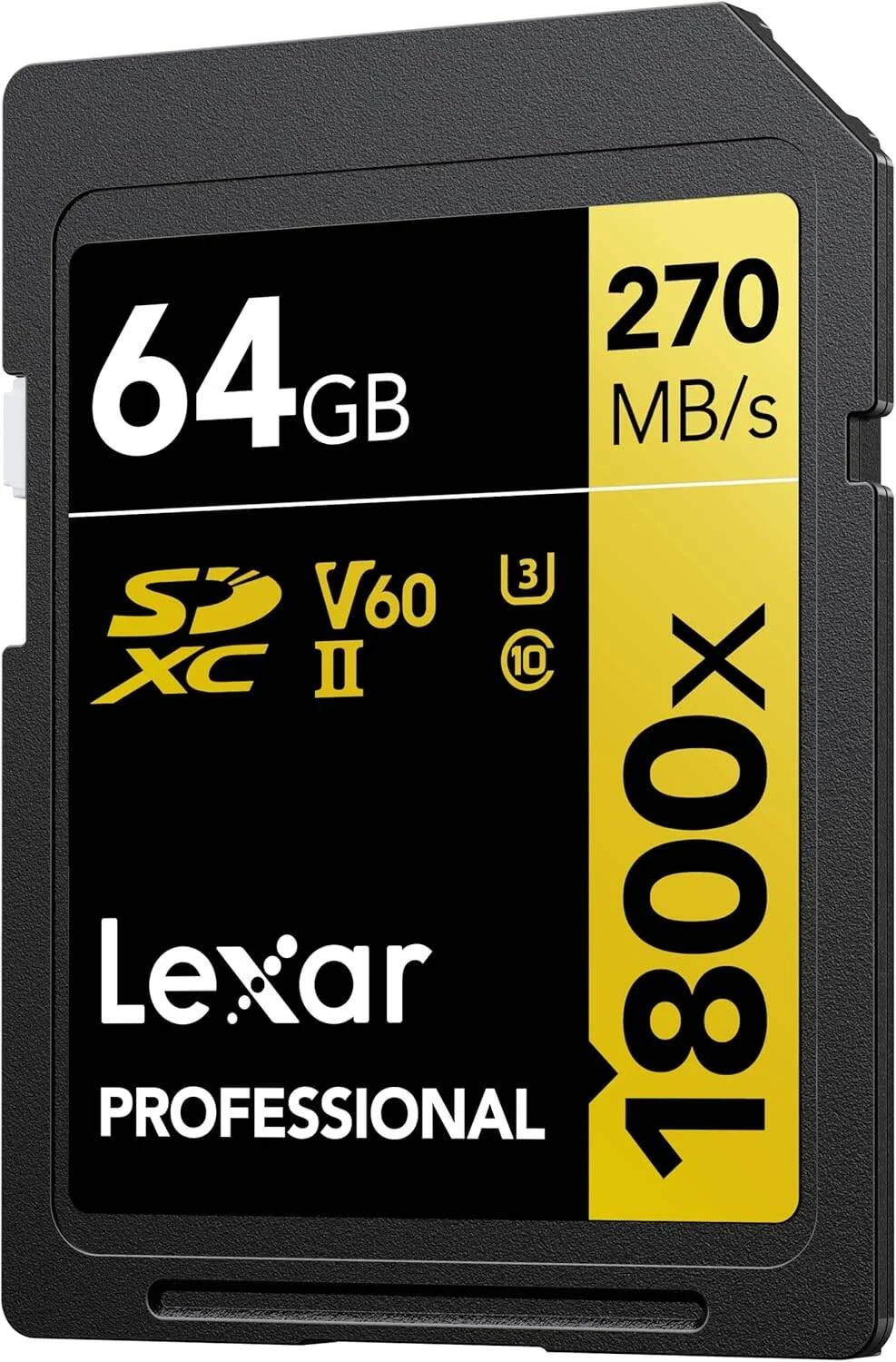 کارت حافظه 64 گیگابایتی Lexar Professional 1800x SDXCUHS-II، سرعت خواندن تا 270 مگابایت بر ثانیه و نوشتن 180 مگابایت بر ثانیه، C10 V60 U3