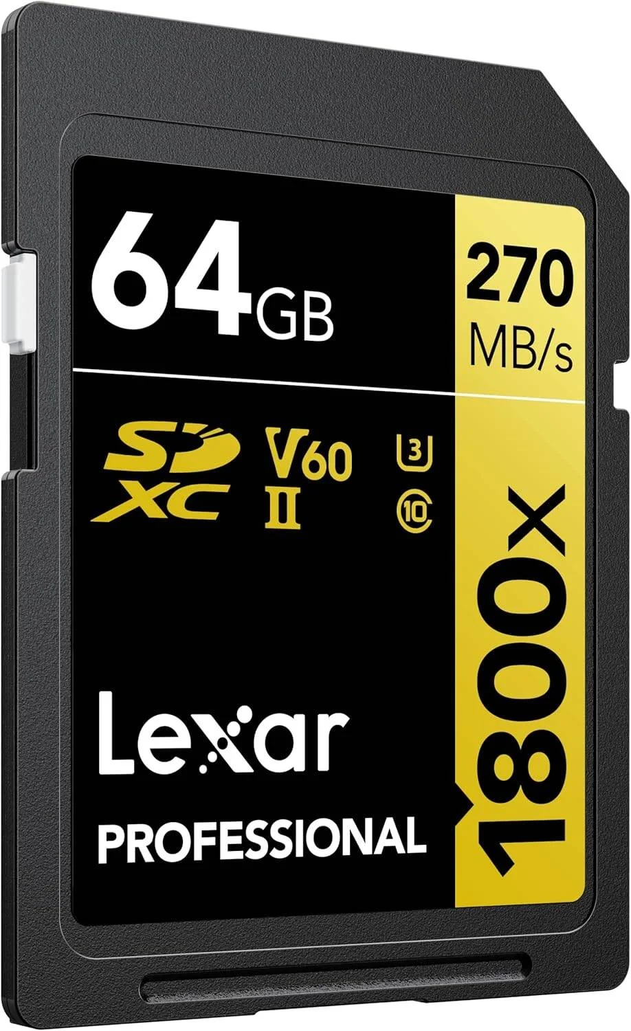 کارت حافظه 64 گیگابایتی Lexar Professional 1800x SDXCUHS-II، سرعت خواندن تا 270 مگابایت بر ثانیه و نوشتن 180 مگابایت بر ثانیه، C10 V60 U3