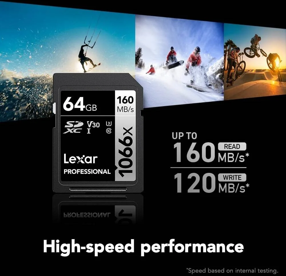کارت حافظه 64 گیگابایتی Lexar Professional 1066x SDXC، UHS-I، C10، U3، V30، ویدئوهای Full-HD و 4K، سرعت خواندن تا 160 مگابایت بر ثانیه، برای دوربین های DSLR و بدون آینه | LSD1066064G-BNNNU