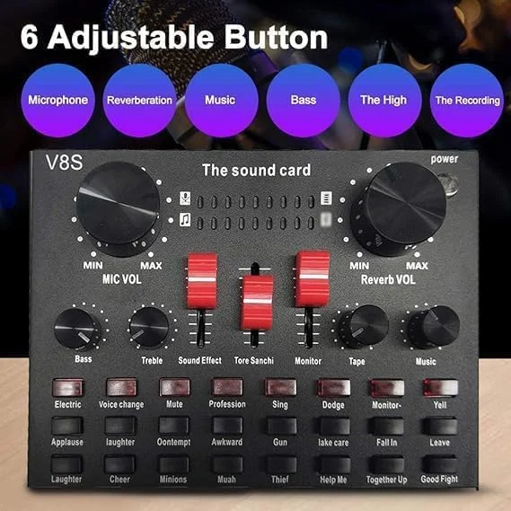 میکروفون کاندنسر BM 800 با کارت صدای V8S، تجهیزات استودیویی کامل، میکسر صدای خارجی با میکروفون برای خوانندگی، پخش زنده و تولیدکنندگان محتوا میکروفون کاندنسر BM 800 با کارت صدای V8S، تجهیزات استودیویی کامل، میکسر صدای خارجی با میکروفون برای خوانندگی، پخش زنده و تولیدکنندگان محتوا