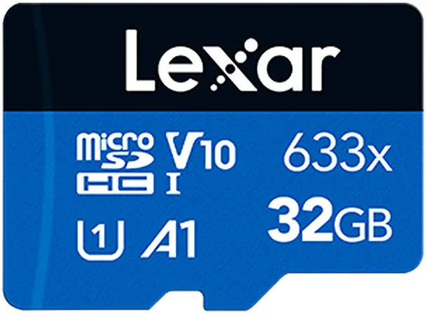 کارت حافظه میکرو اس دی Lexar High-Performance 633x، ظرفیت 32 گیگابایت، کارت USH-I، سرعت خواندن تا 100 مگابیت بر ثانیه، ضبط سریع ویدیو، آبی | LSDMI32GBB633A