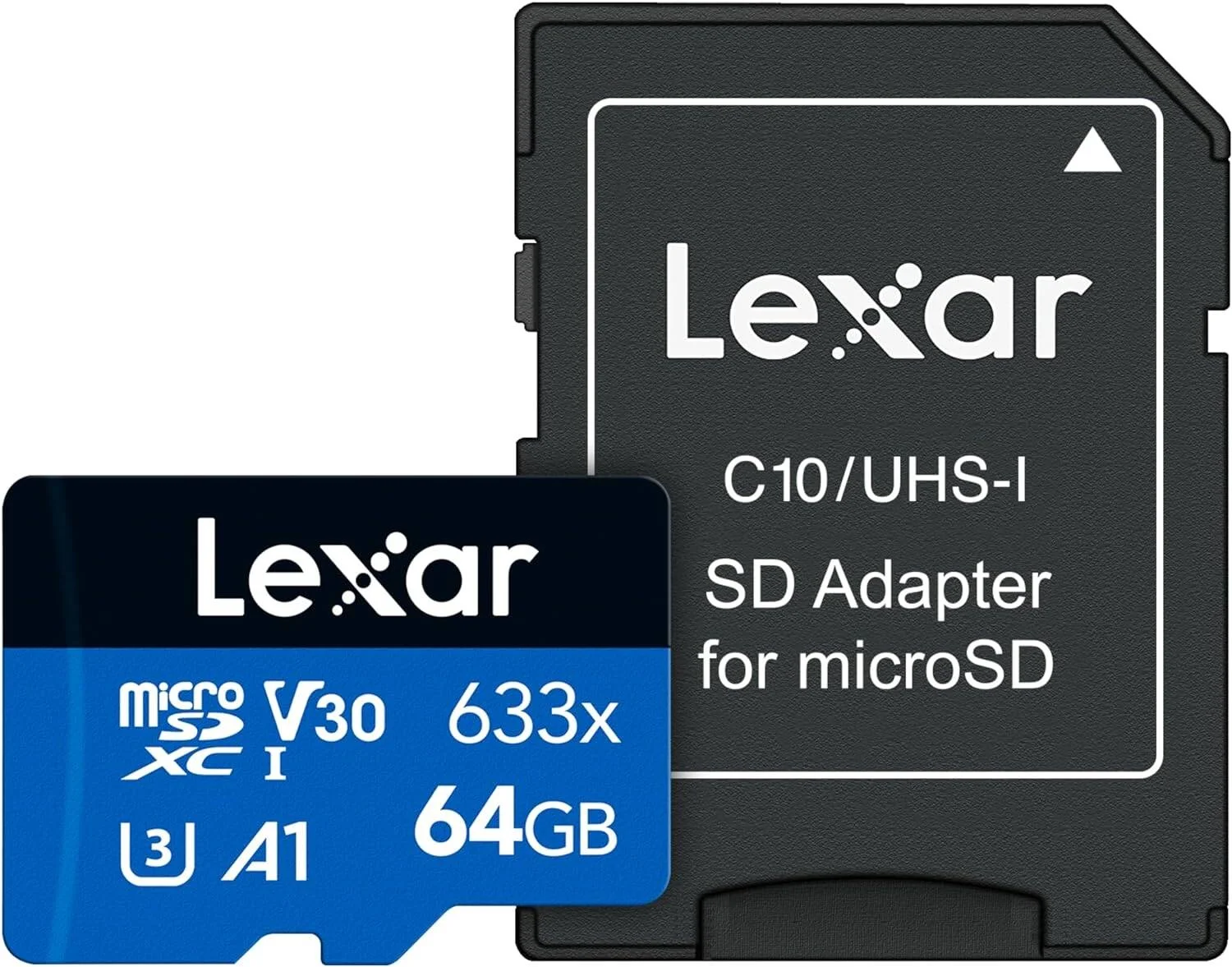 کارت حافظه میکرو اس دی Lexar High-Performance 633x با ظرفیت 64 گیگابایت به همراه آداپتور SD، کلاس 10، U3، V30، A1، مناسب برای ویدیوهای Full-HD و 4K، سرعت خواندن تا 100 مگابایت بر ثانیه، برای تلفن های هوشمند، تبلت ها و دوربین های اکشن | LSDMI64GBBNL633A