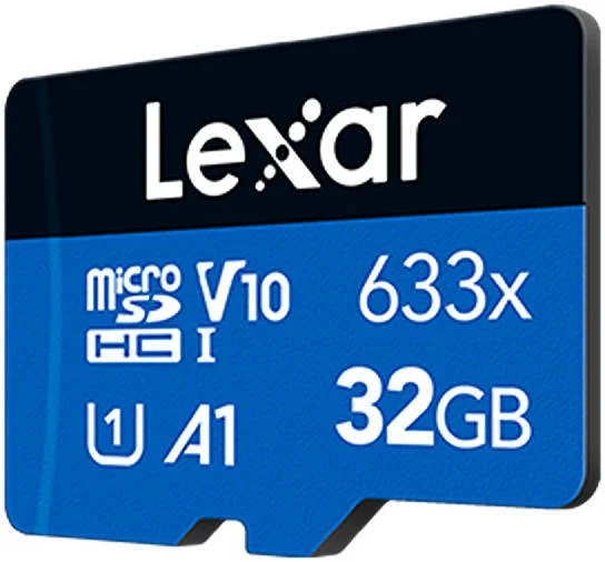 کارت حافظه میکرو اس دی Lexar High-Performance 633x، ظرفیت 32 گیگابایت، کارت USH-I، سرعت خواندن تا 100 مگابیت بر ثانیه، ضبط سریع ویدیو، آبی | LSDMI32GBB633A