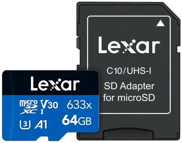 کارت حافظه میکرو اس دی Lexar High-Performance 633x، ظرفیت 64 گیگابایت، کارت USH-I، سرعت خواندن تا 100 مگابیت بر ثانیه، ضبط سریع ویدیو، آبی | LMS0633064G-BNNNG
